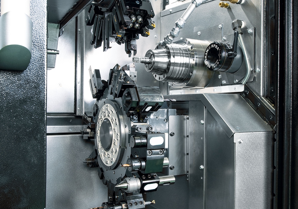 Nakamura-Tome's NT-Flex is a multi-tasking CNC lathe designed for high efficiency and flexibility in machining operations.