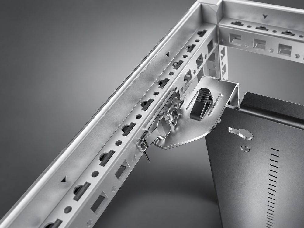 Sheet metal enclosure with mounting holes and ventilation openings
